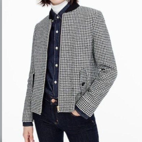 J. Crew Houndstooth Wool Bomber Jacket Size XS - Picture 1 of 11
